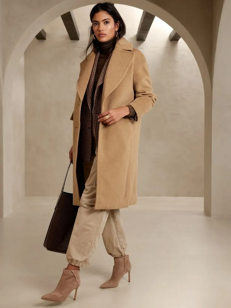 Elegant Beige Ensemble with Tailored Coat