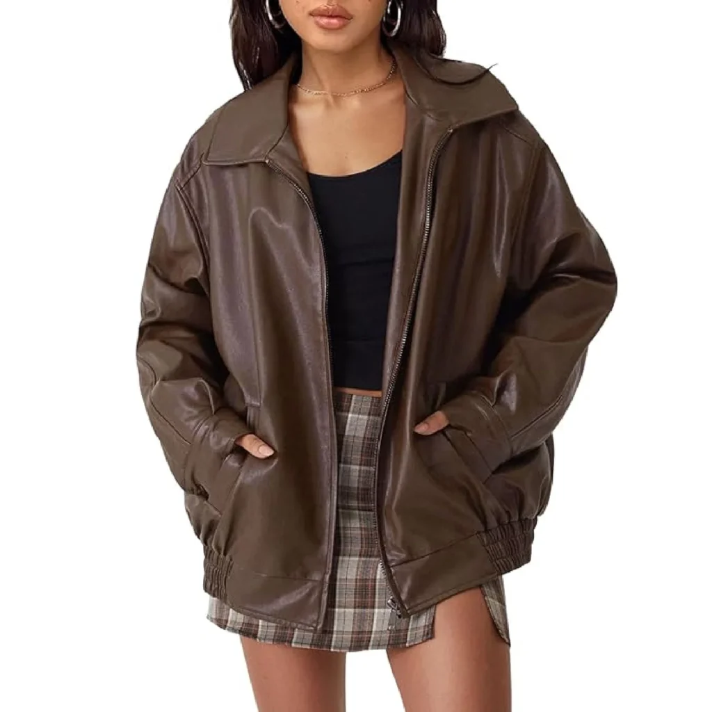 Automet Womens Oversized Leather Jacket