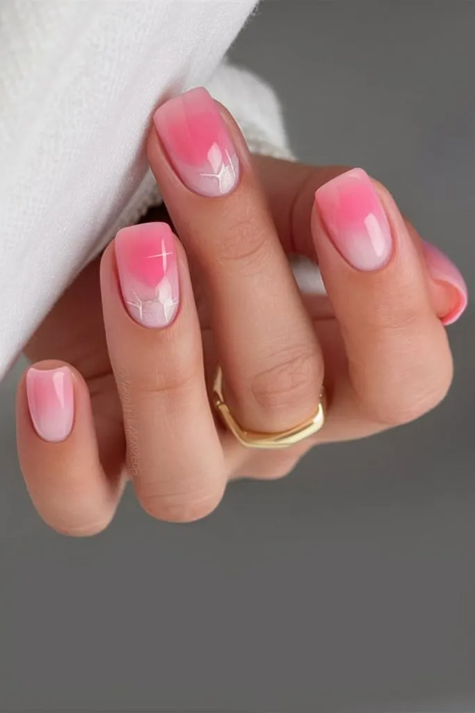 Pink ombre nails with glitter